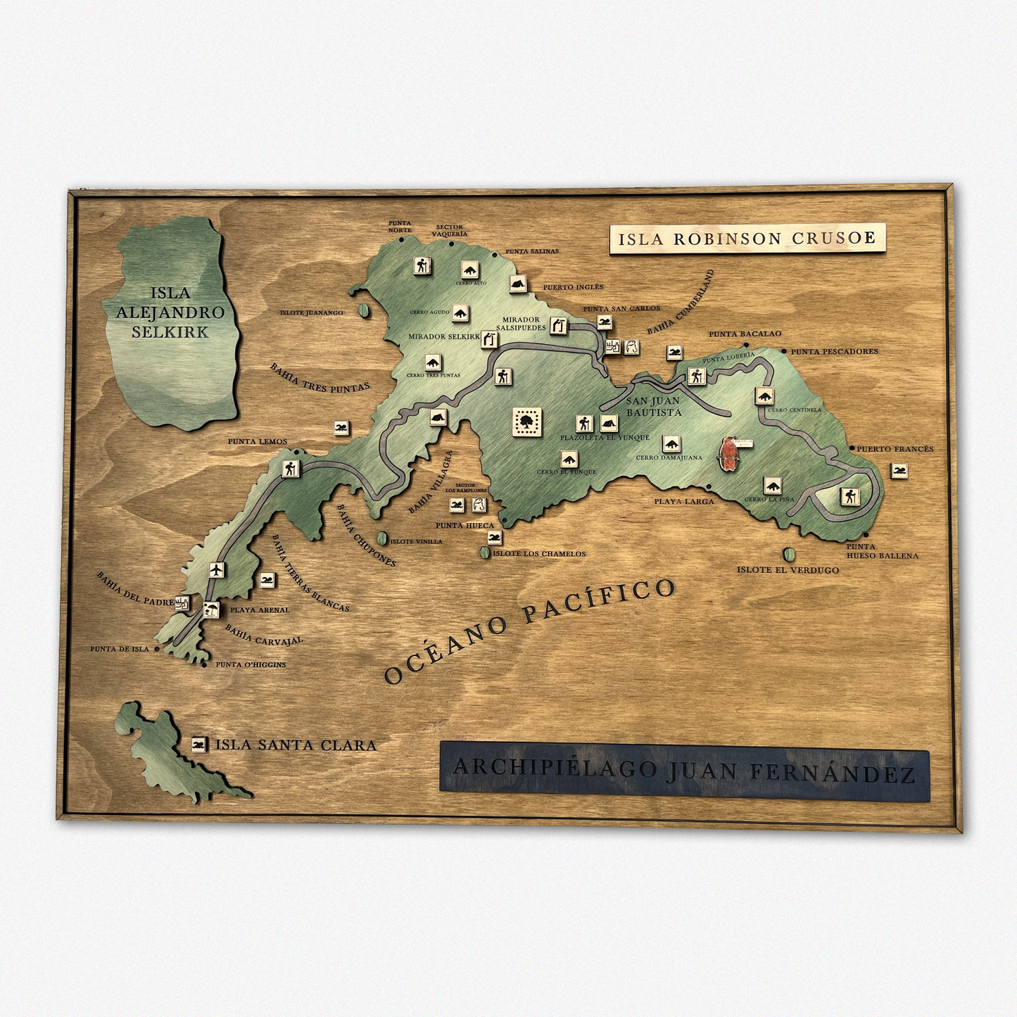 MAPA ARCHIPIÉLAGO JUAN FERNANDEZ DE MADERA 3D
