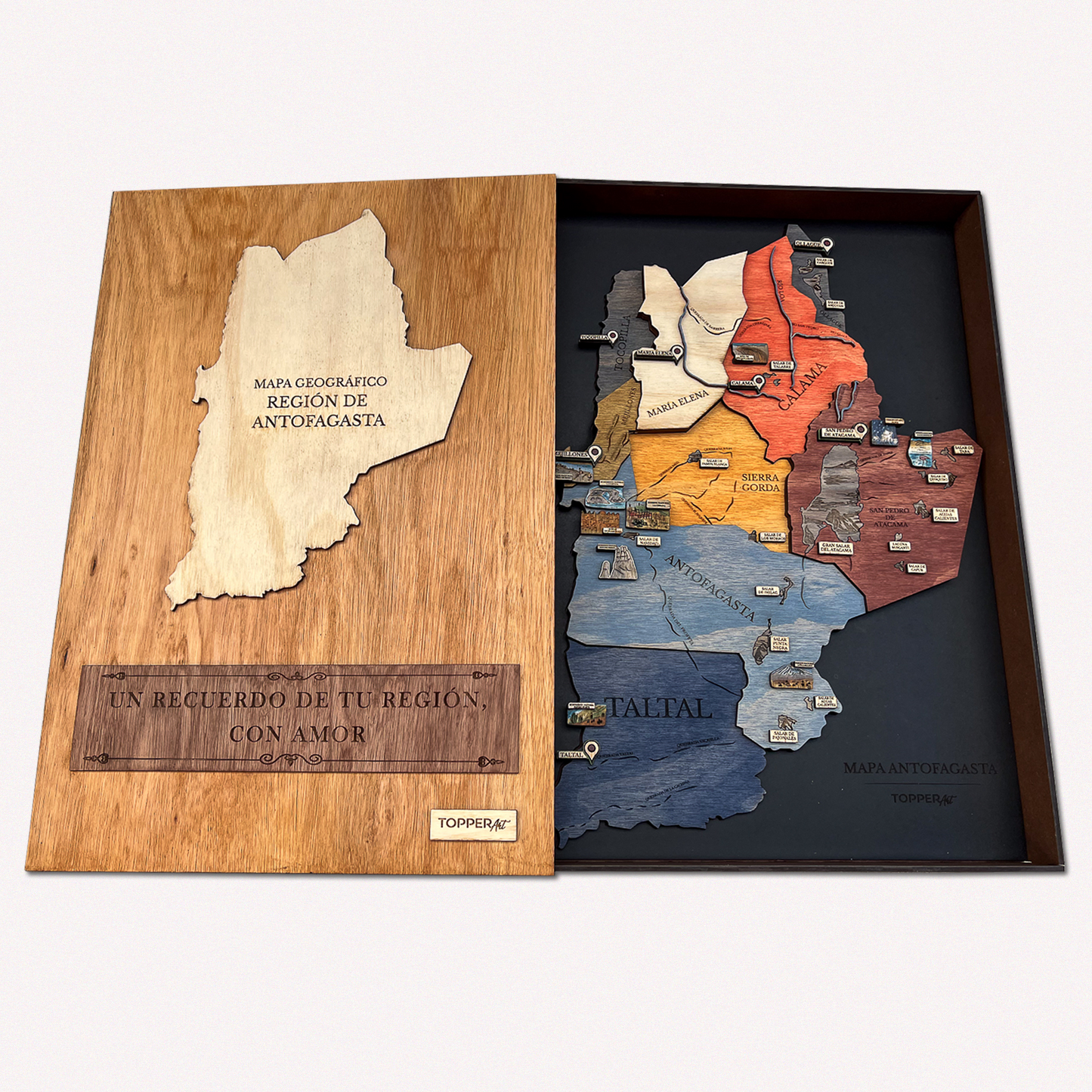 MAPA REGIÓN DE ANTOFAGASTA GEOGRÁFICO DE MADERA 3D