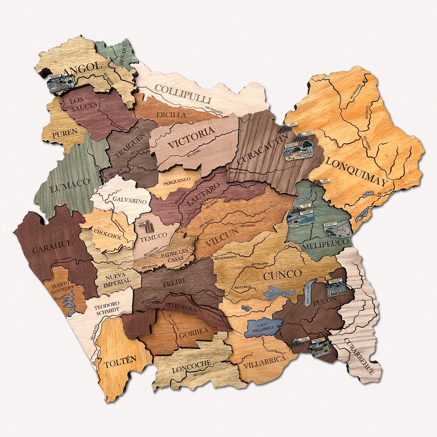 MAPA REGIÓN DE LA ARAUCANÍA GEOGRÁFICO DE MADERA 3D