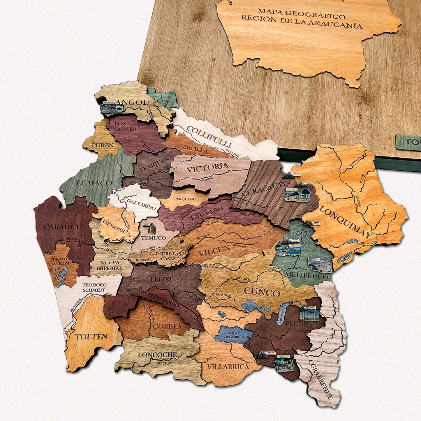MAPA REGIÓN DE LA ARAUCANÍA GEOGRÁFICO DE MADERA 3D