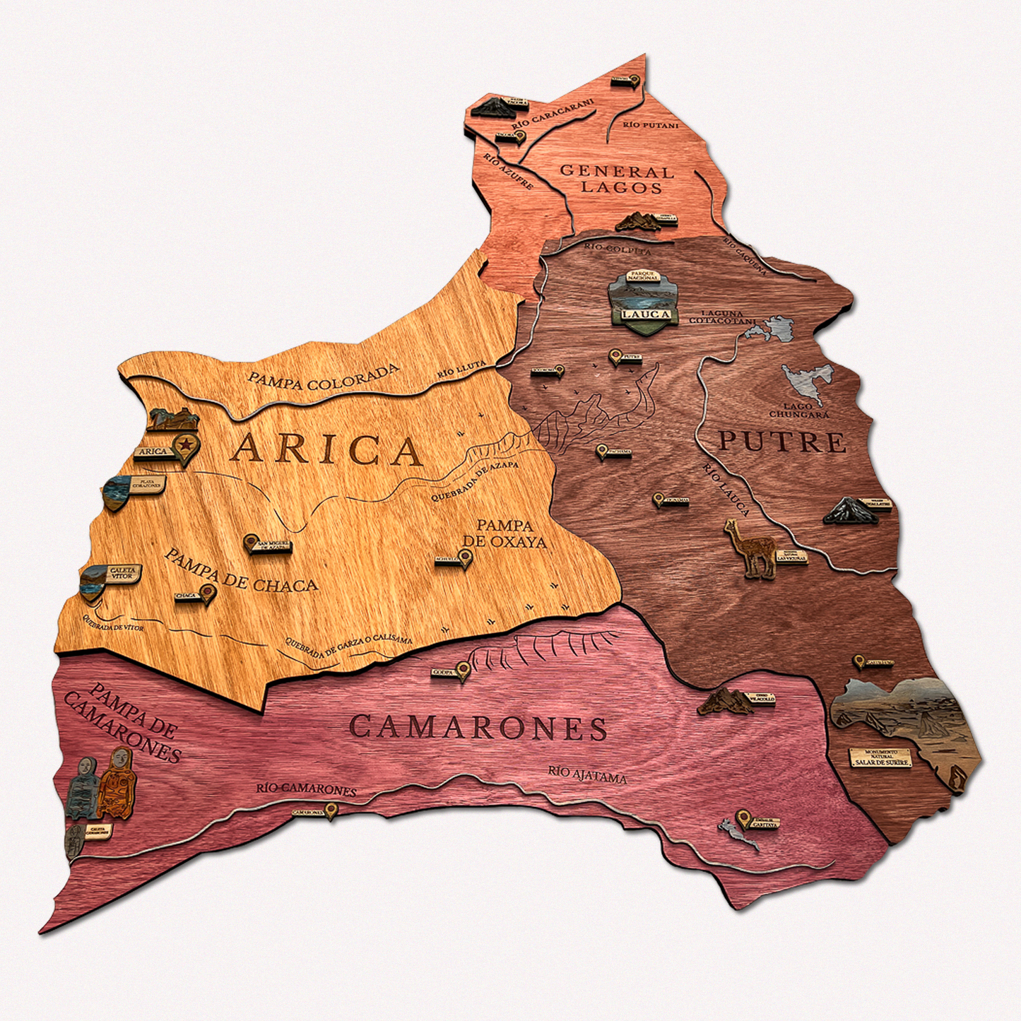 MAPA REGIÓN DE ARICA GEOGRÁFICO DE MADERA 3D