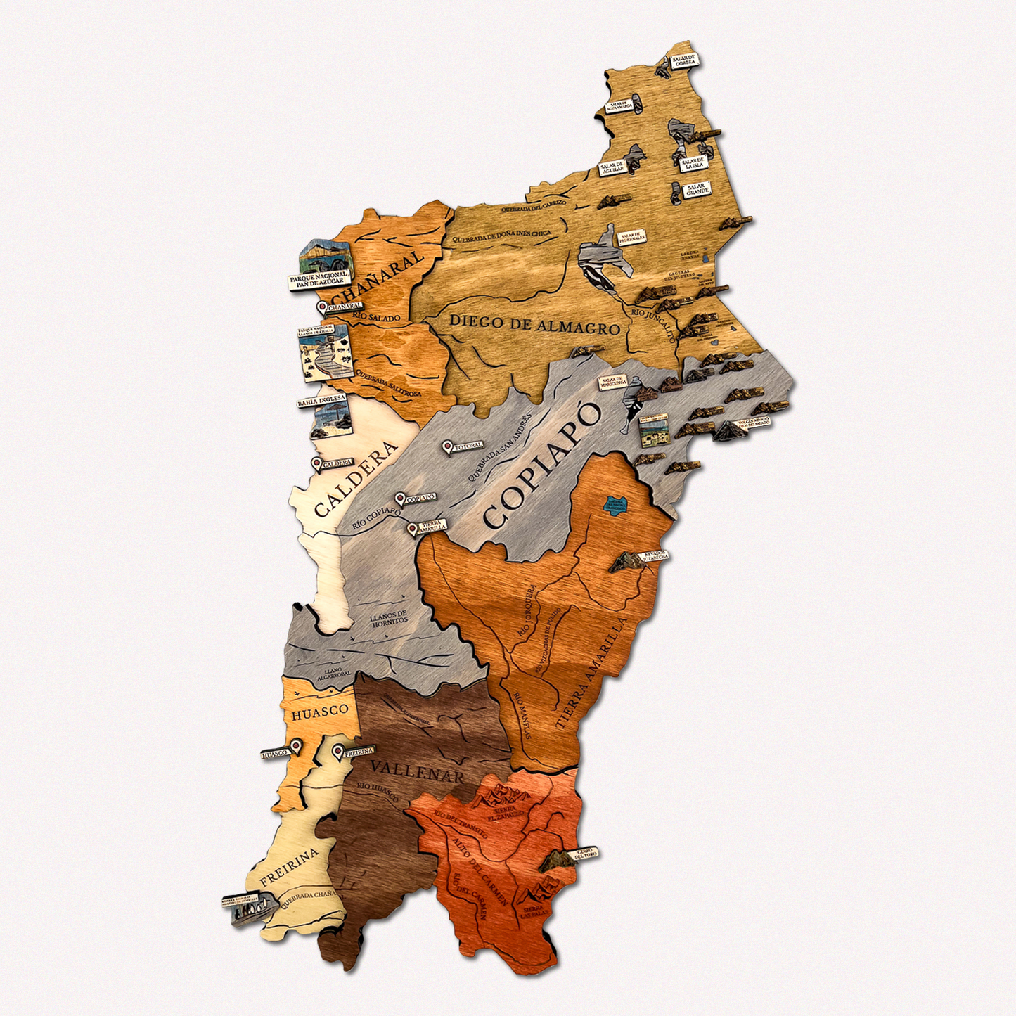 MAPA REGIÓN DE ATACAMA GEOGRÁFICO DE MADERA 3D