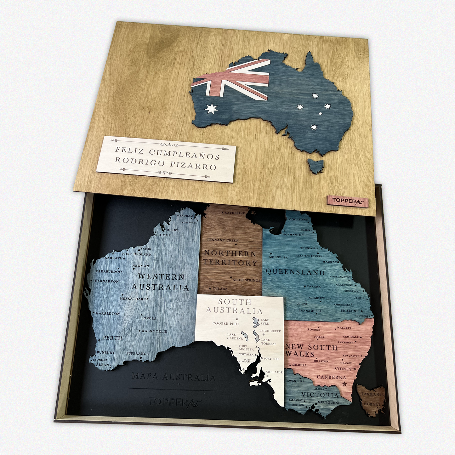 MAPA DE AUSTRALIA DE MADERA 3D