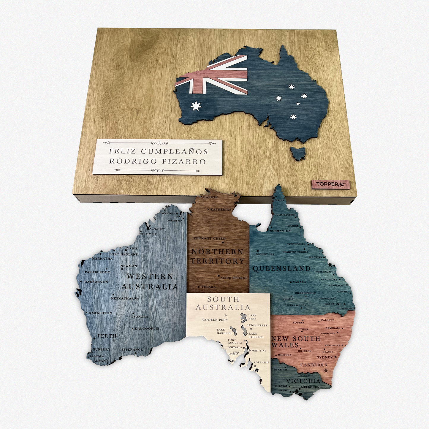 MAPA DE AUSTRALIA DE MADERA 3D