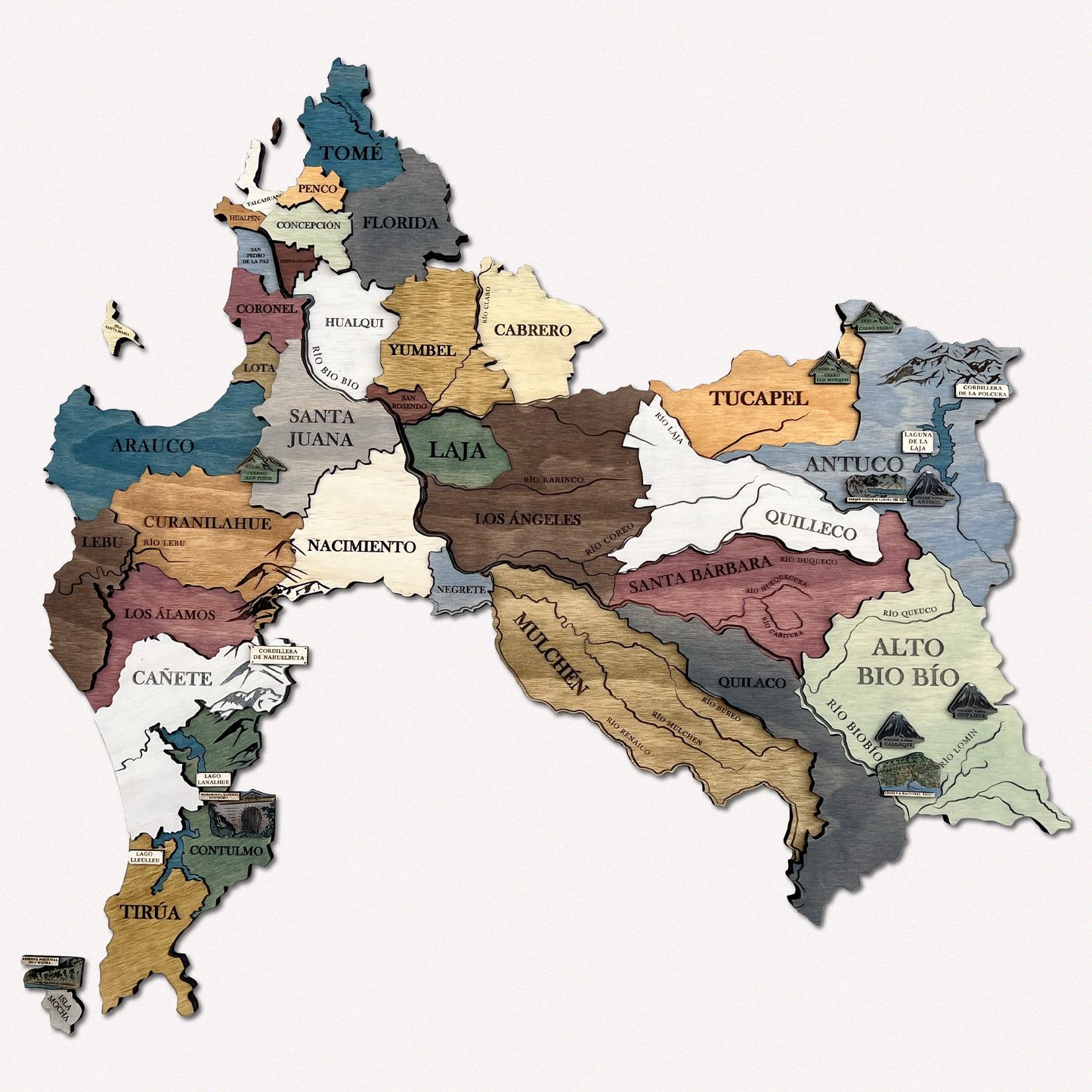 MAPA REGIÓN DEL BIO BÍO GEOGRÁFICO DE MADERA 3D