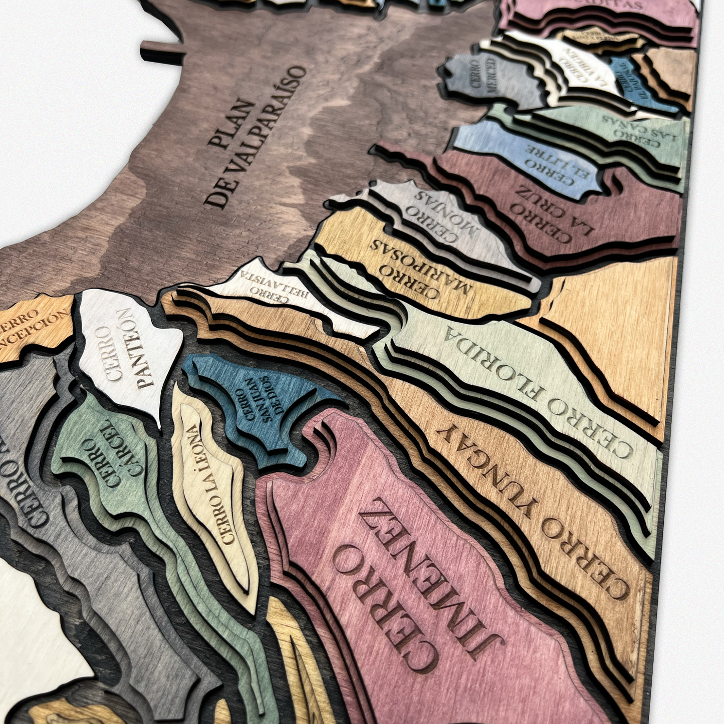 MAPA DE MADERA CERROS DE VALPARAÍSO DE MADERA 3D