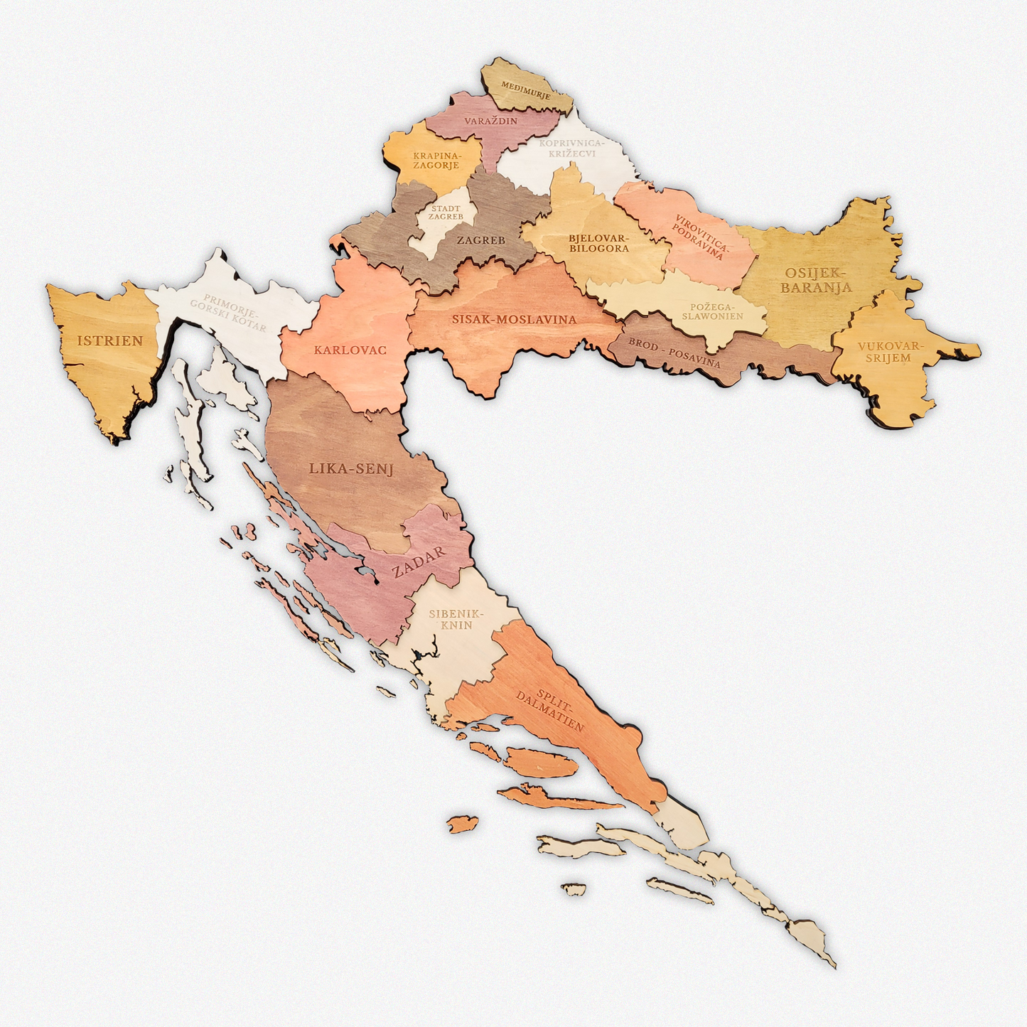MAPA DE CROACIA DE MADERA 3D