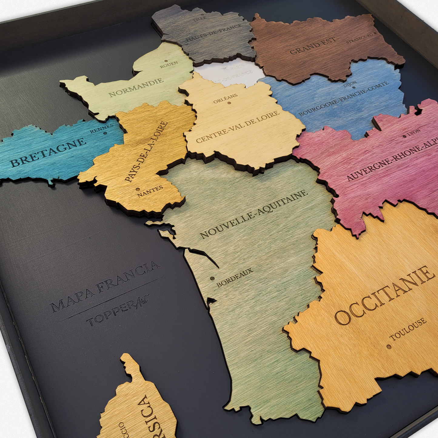 MAPA DE FRANCIA DE MADERA 3D
