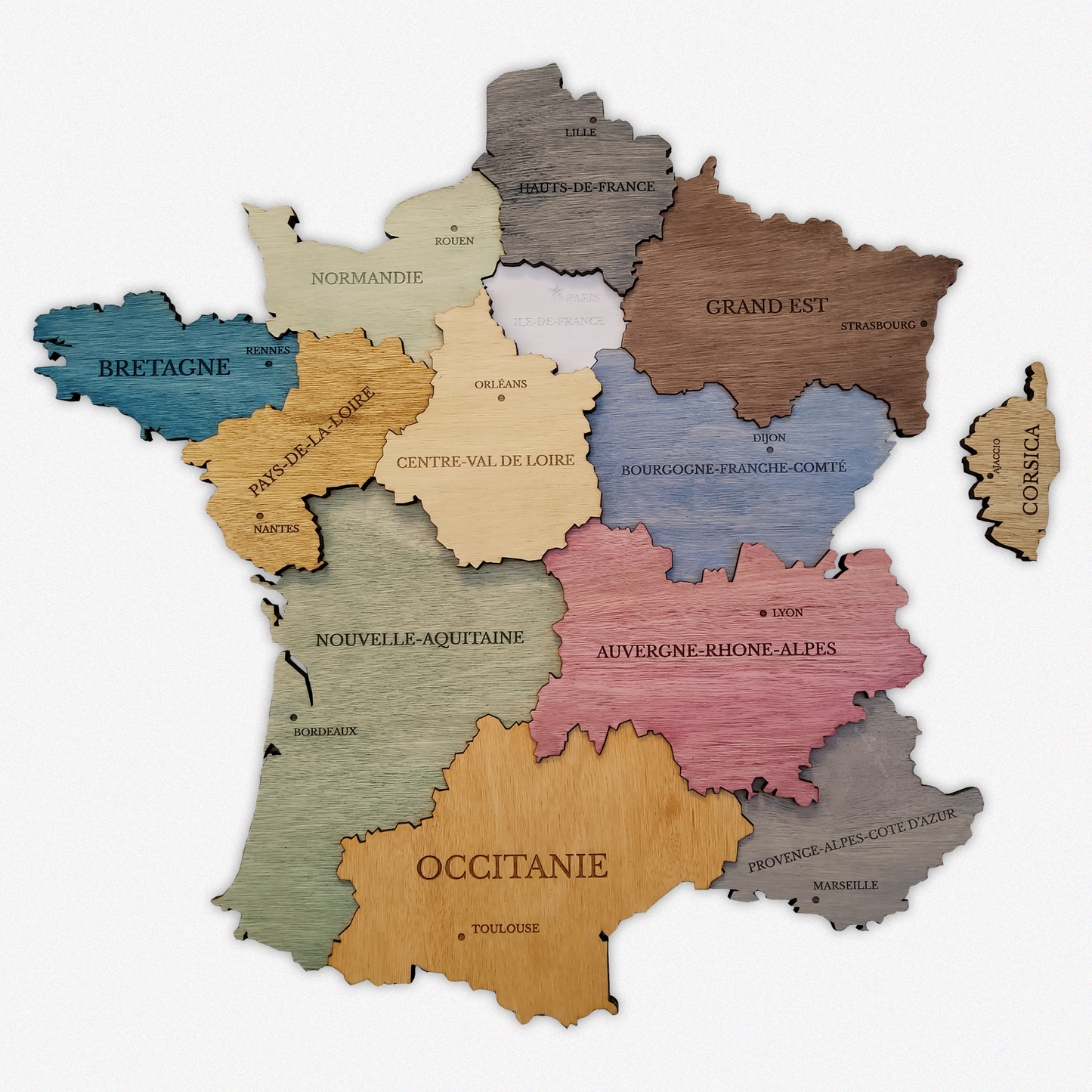 MAPA DE FRANCIA DE MADERA 3D