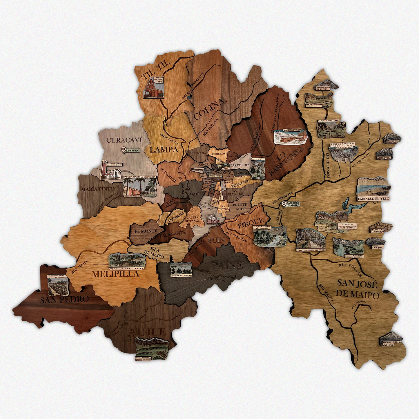MAPA REGIÓN METROPOLITANA GEOGRÁFICO DE MADERA 3D
