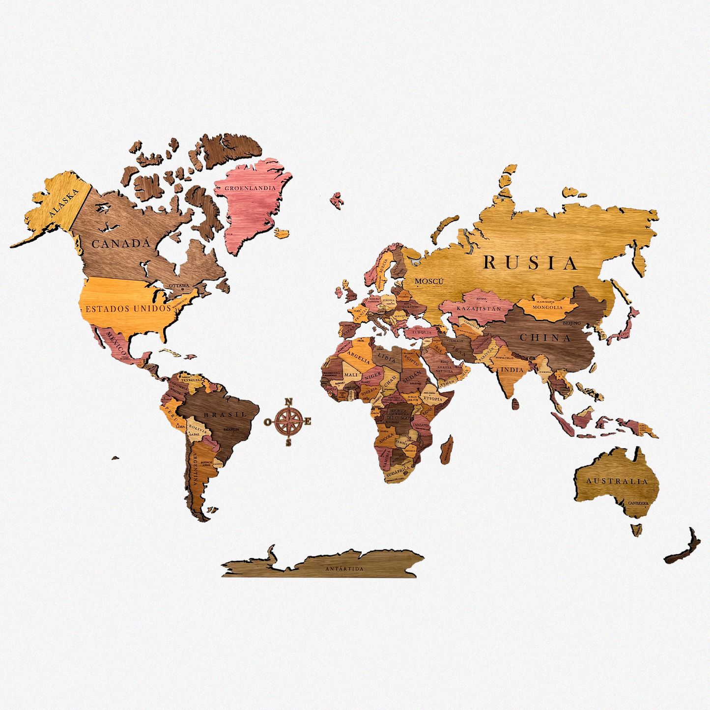 PLANISFERIO MULTICOLOR DE MADERA 3D