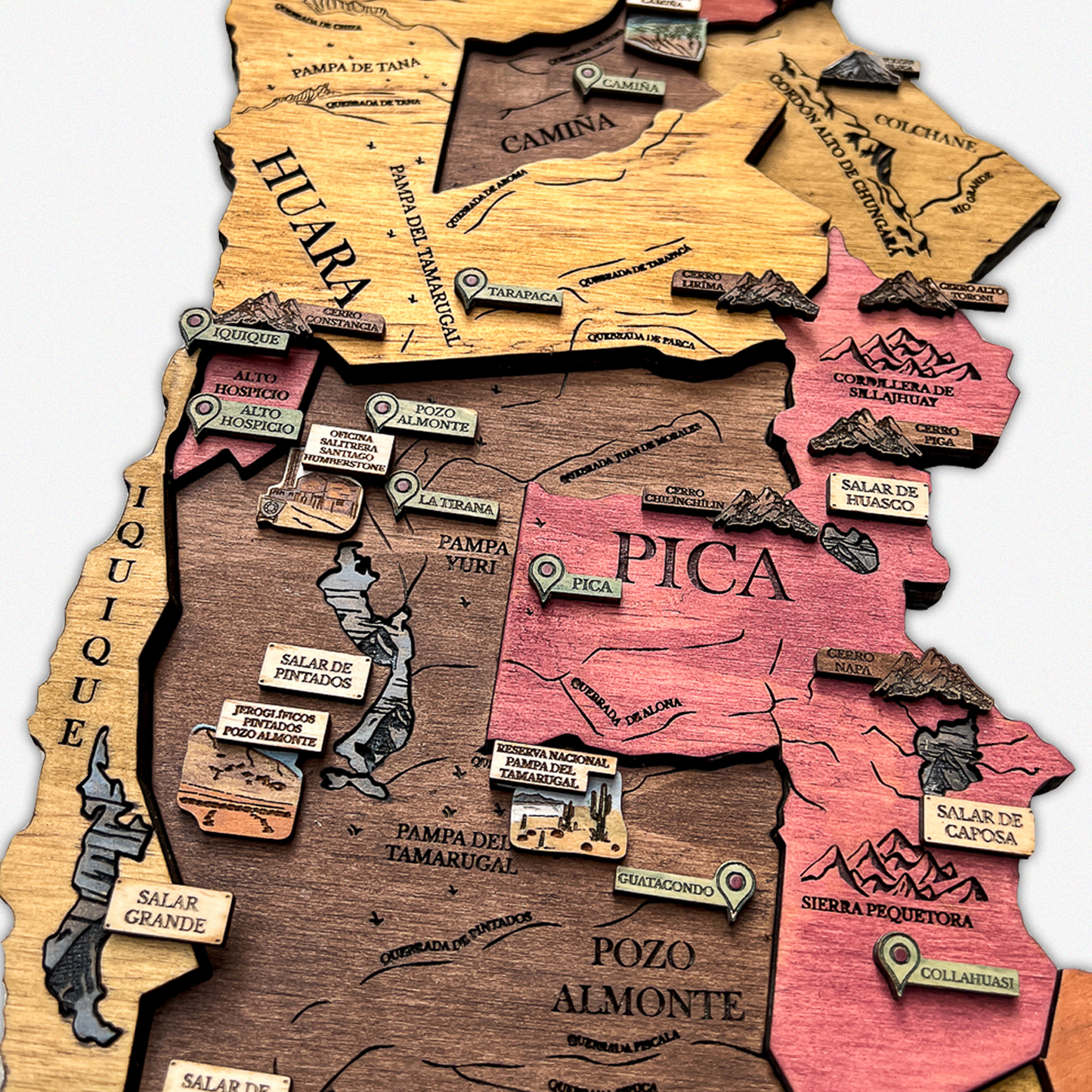 MAPA NORTE GEOGRÁFICO DE CHILE DE MADERA 3D