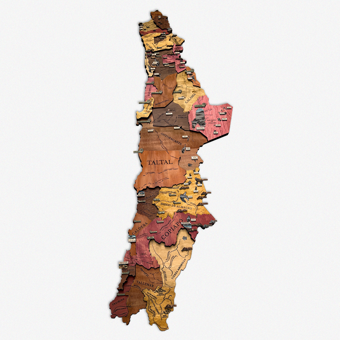 MAPA NORTE GEOGRÁFICO DE CHILE DE MADERA 3D