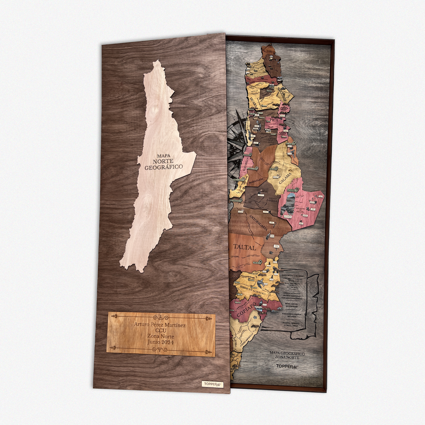 MAPA NORTE GEOGRÁFICO DE CHILE DE MADERA 3D