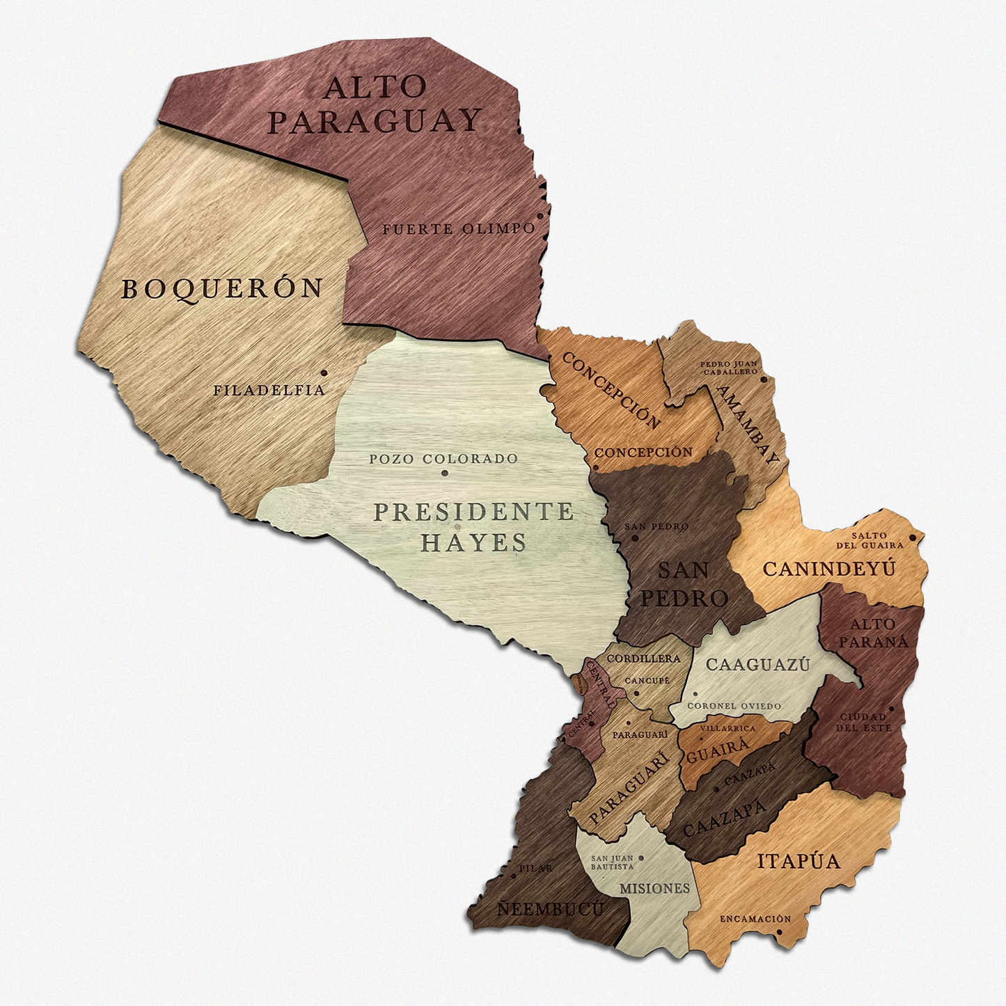 MAPA DE PARAGUAY DE MADERA 3D