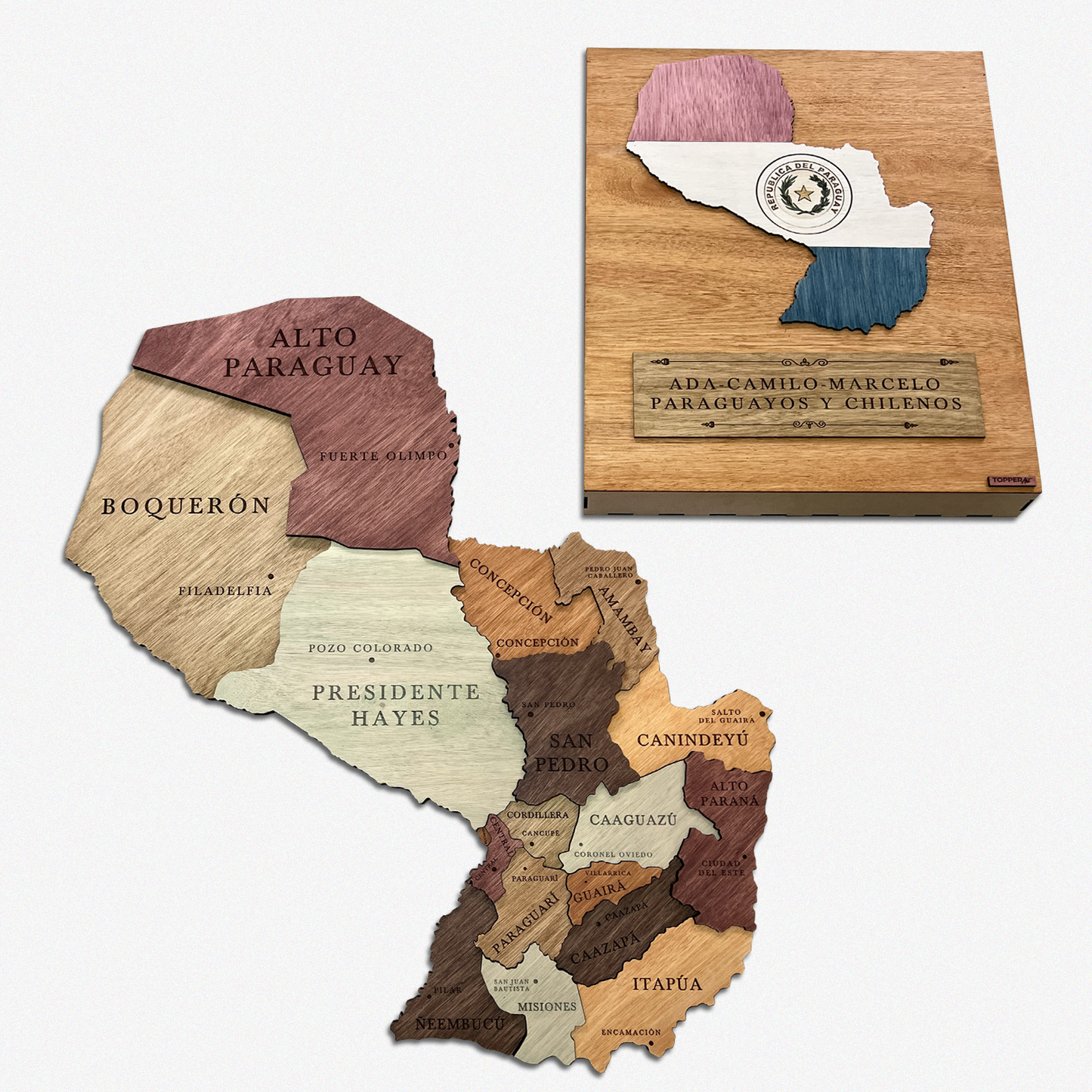 MAPA DE PARAGUAY DE MADERA 3D