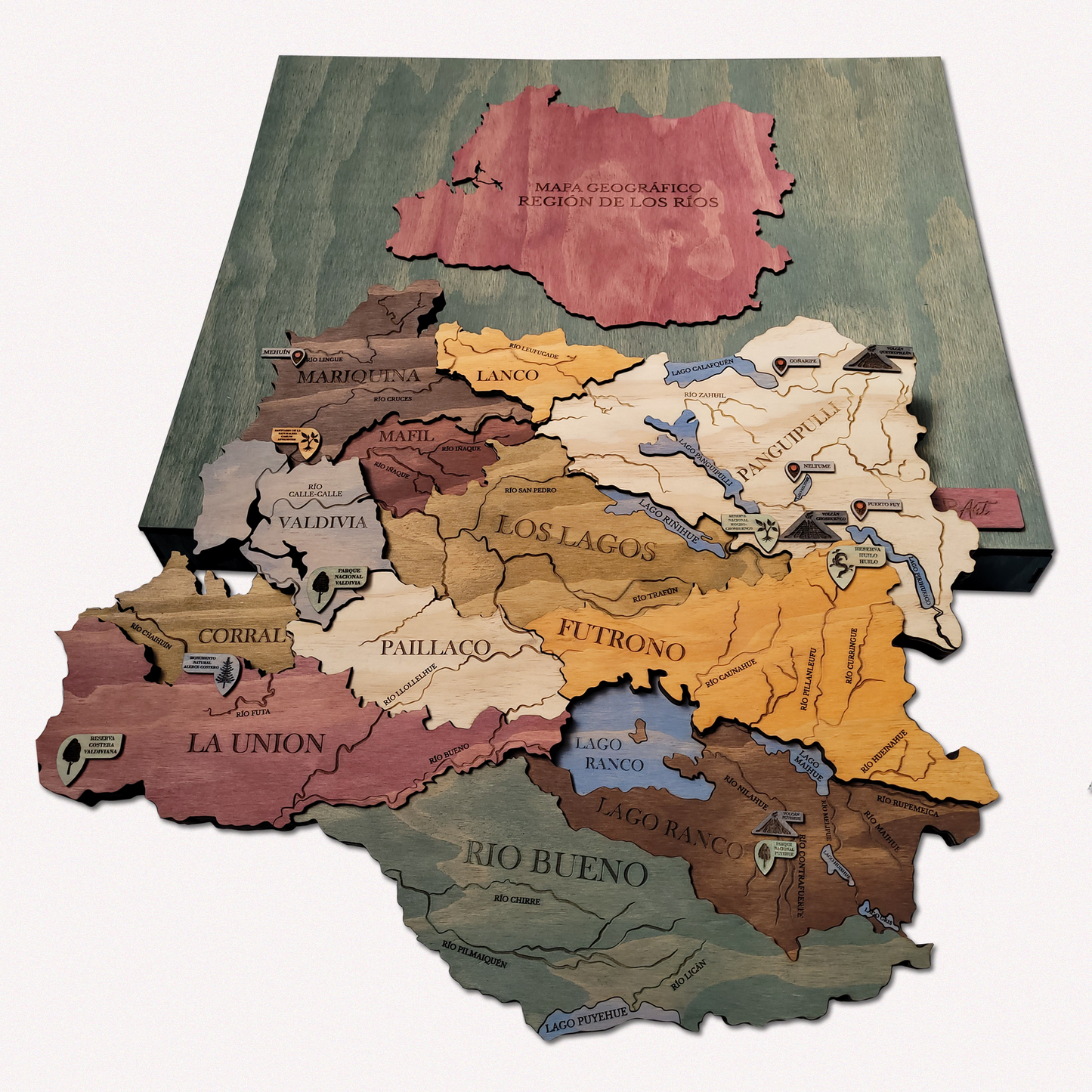 MAPA REGIÓN DE LOS RÍOS GEOGRÁFICO DE MADERA 3D