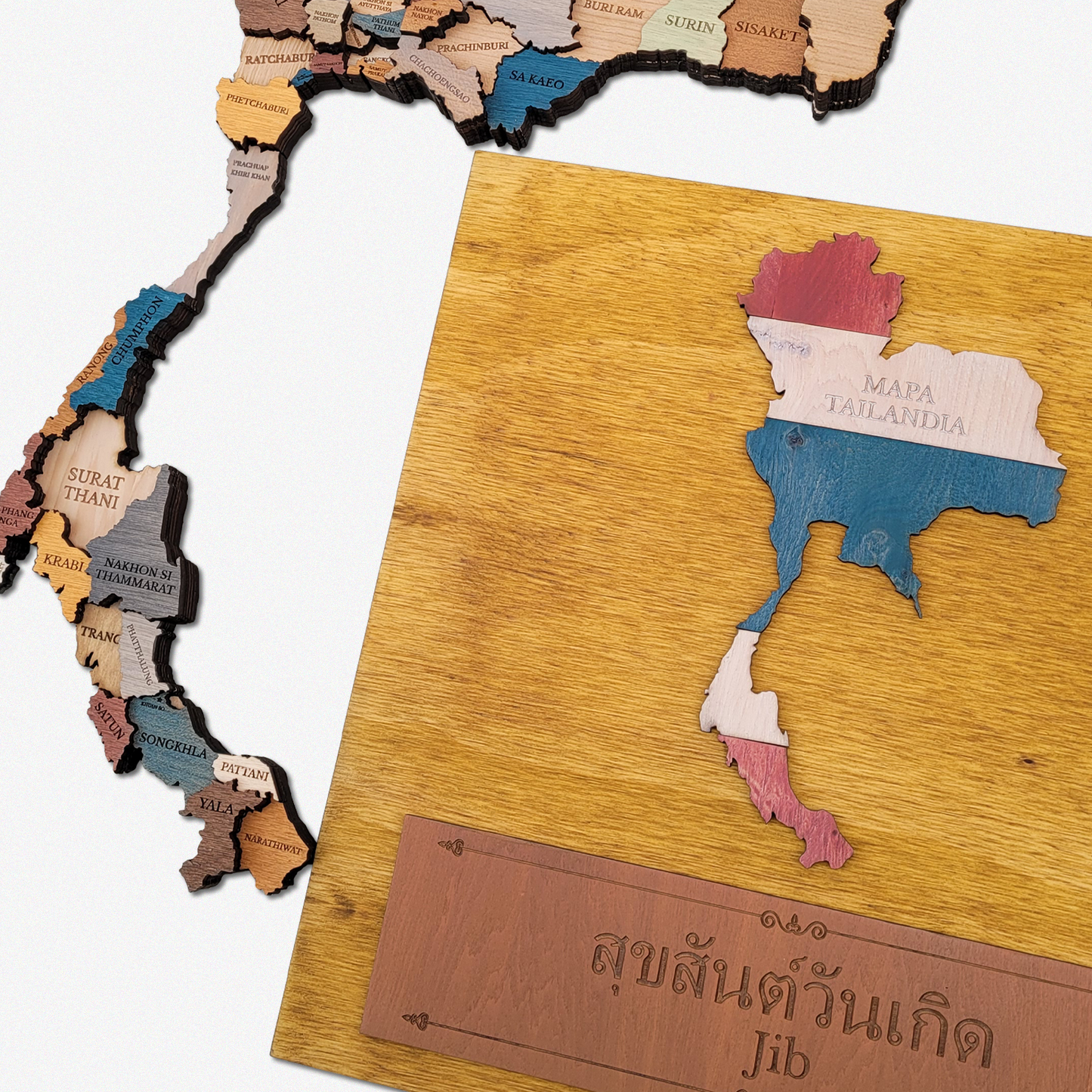 MAPA DE TAILANDIA DE MADERA 3D