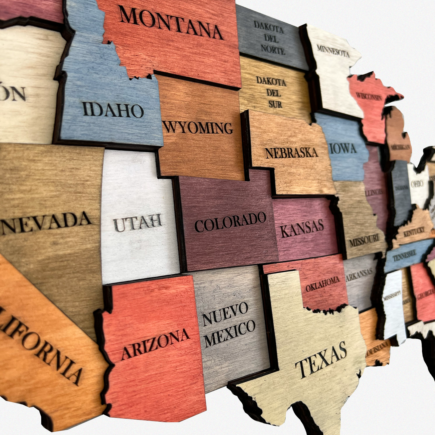 MAPA DE ESTADOS UNIDOS DE AMÉRICA DE MADERA 3D