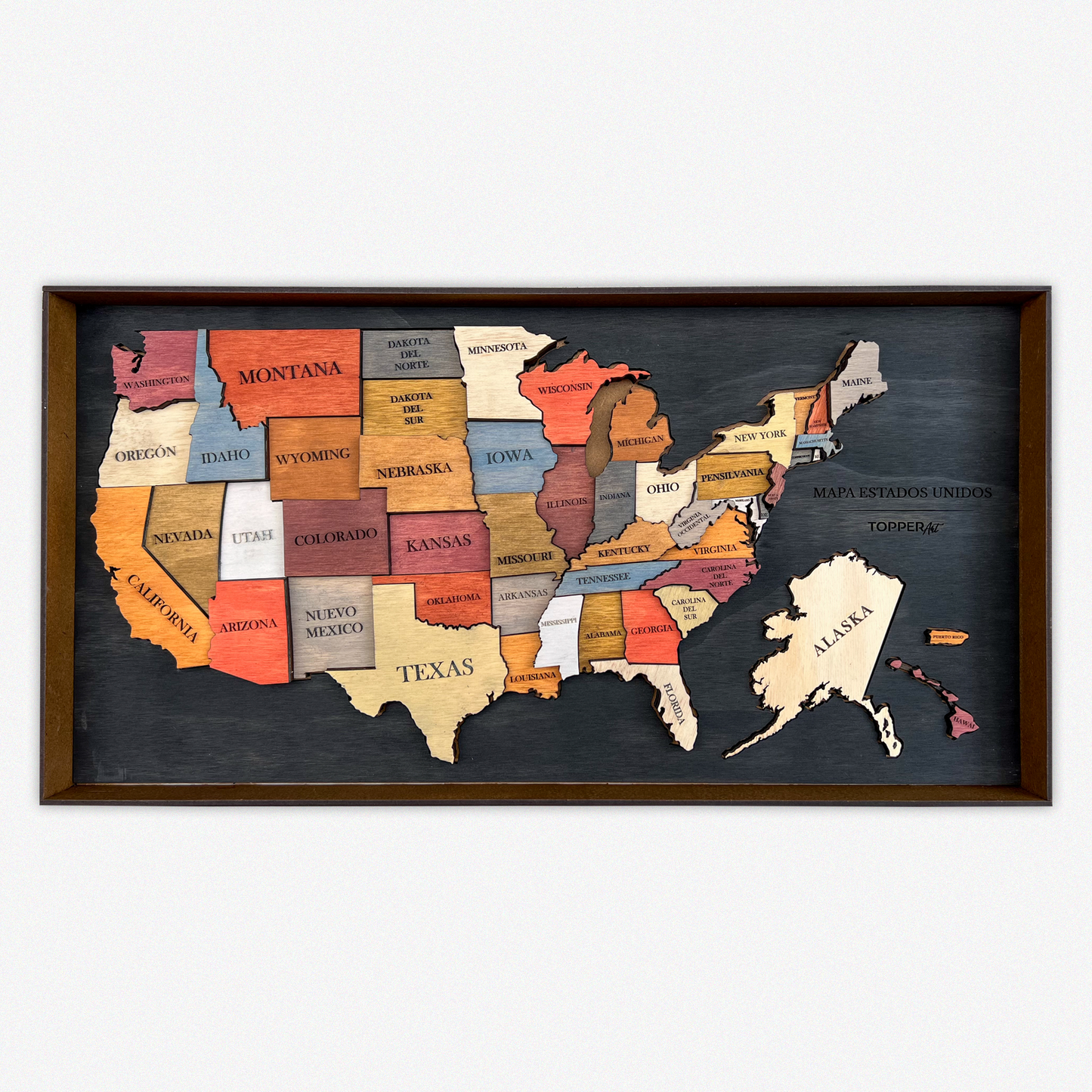 MAPA DE ESTADOS UNIDOS DE AMÉRICA DE MADERA 3D