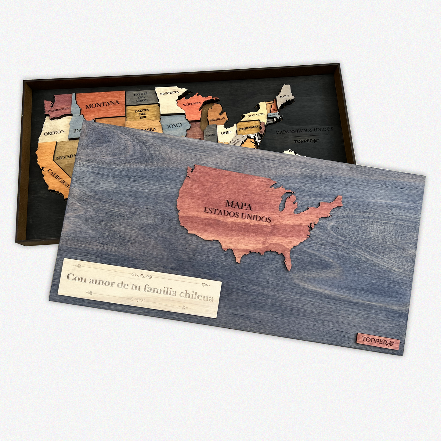 MAPA DE ESTADOS UNIDOS DE AMÉRICA DE MADERA 3D