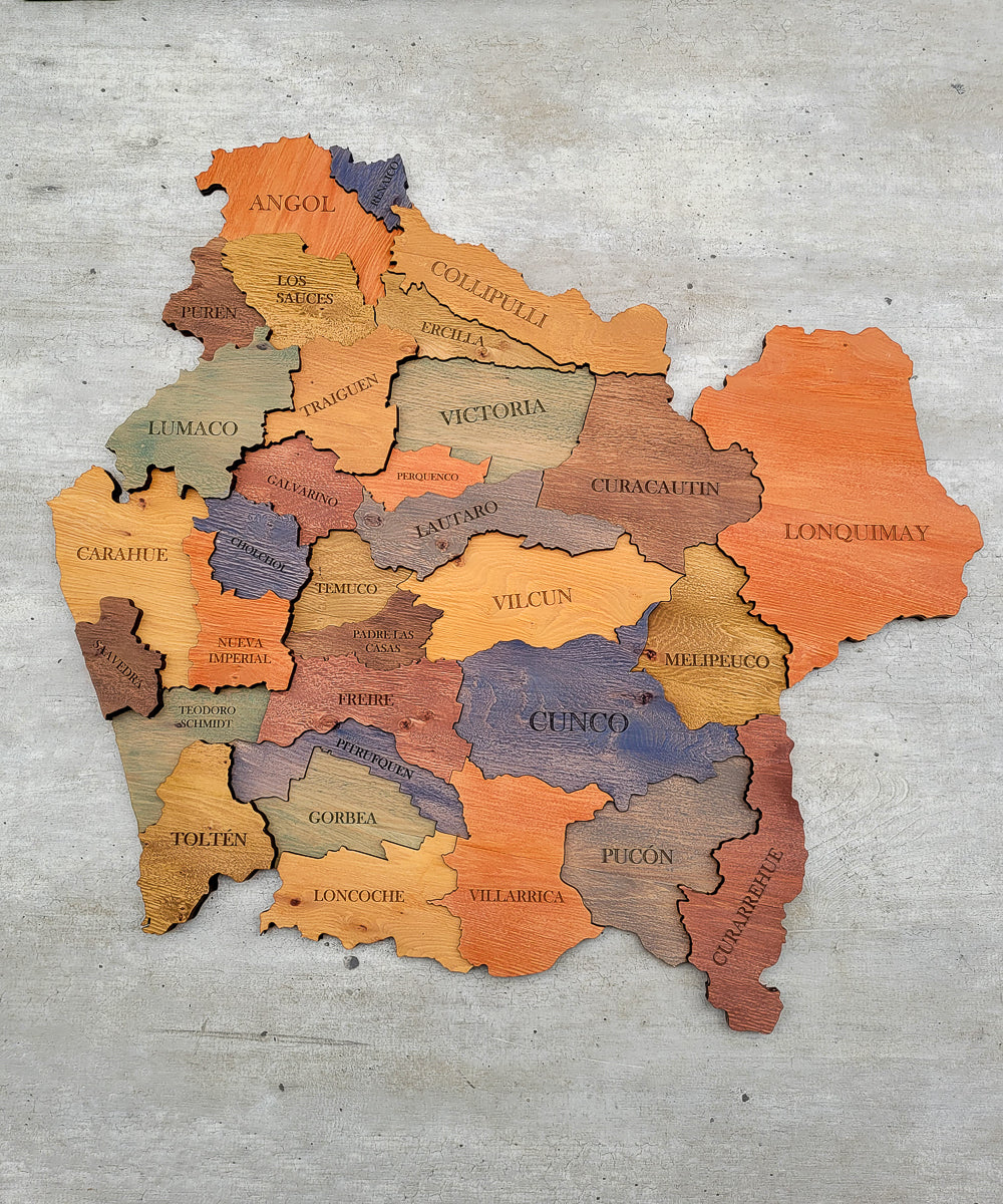 MAPA REGIÓN DE LA ARAUCANÍA DE MADERA 3D