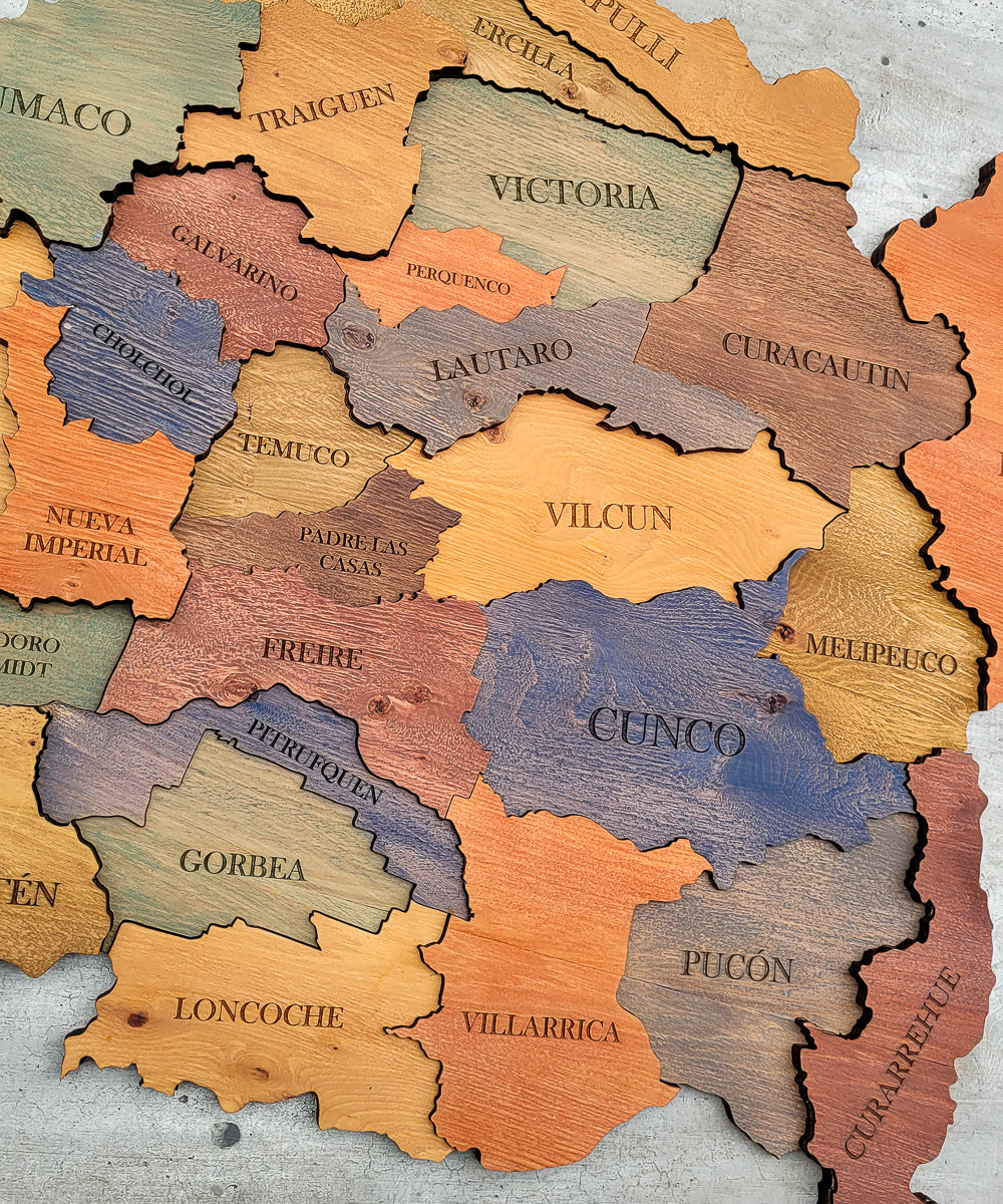 MAPA REGIÓN DE LA ARAUCANÍA DE MADERA 3D