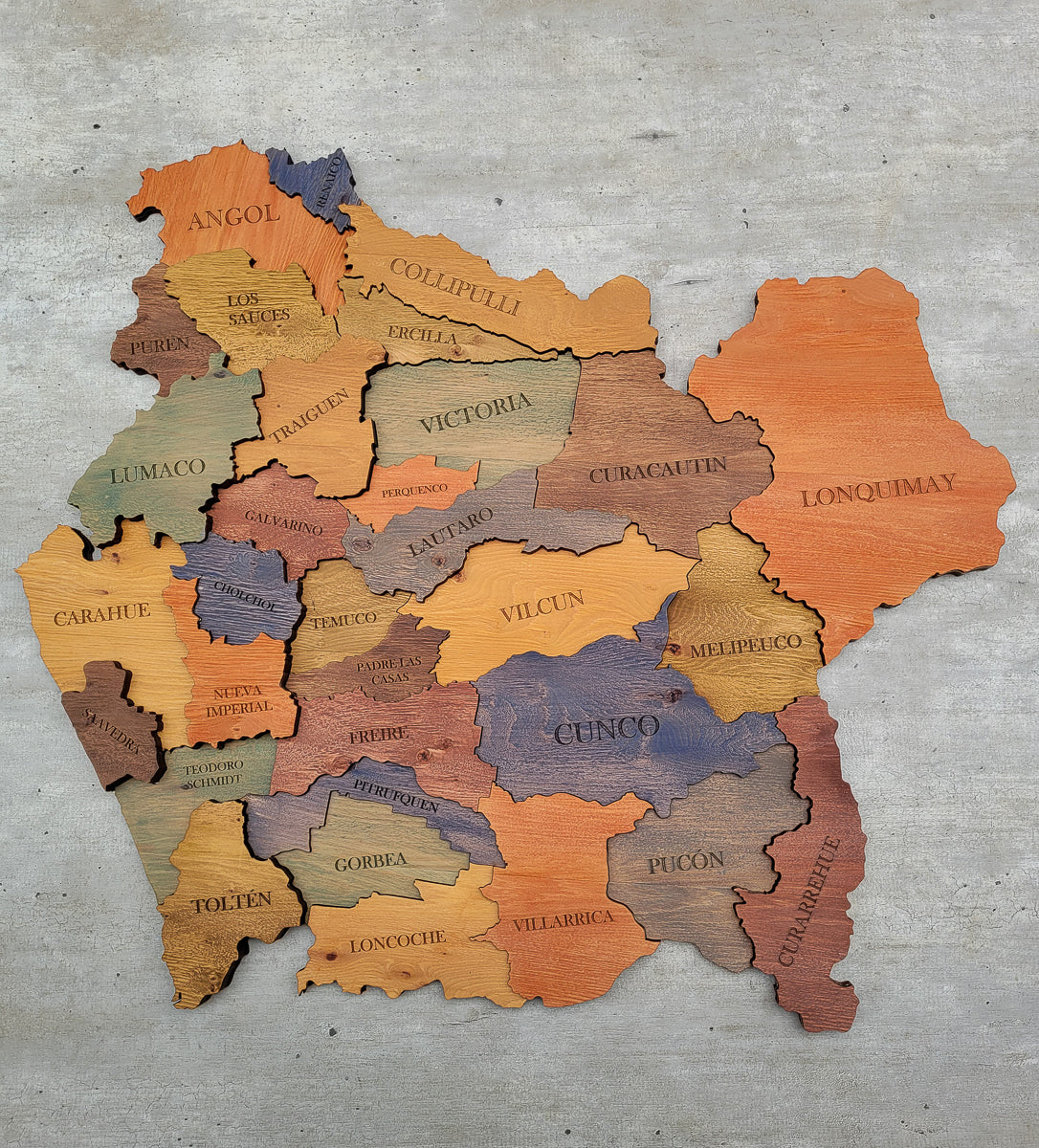 MAPA REGIÓN DE LA ARAUCANÍA DE MADERA 3D