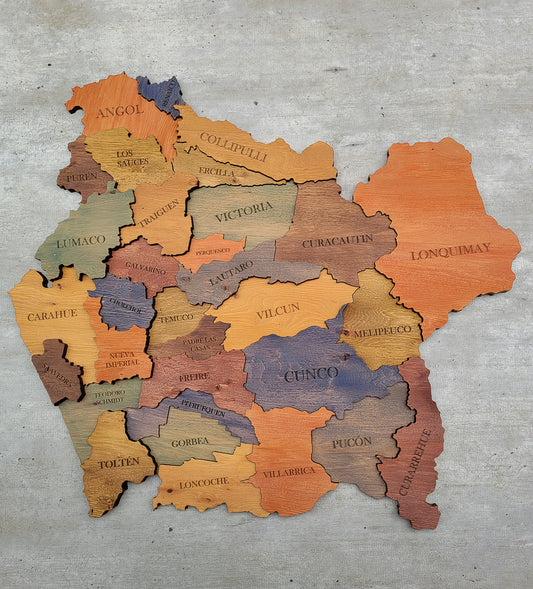 MAPA REGIÓN DE LA ARAUCANÍA DE MADERA 3D