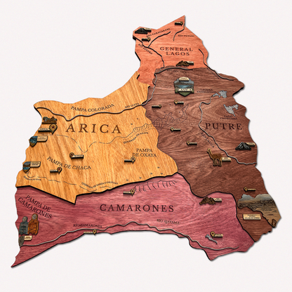 MAPA REGIÓN DE ARICA GEOGRÁFICO DE MADERA 3D