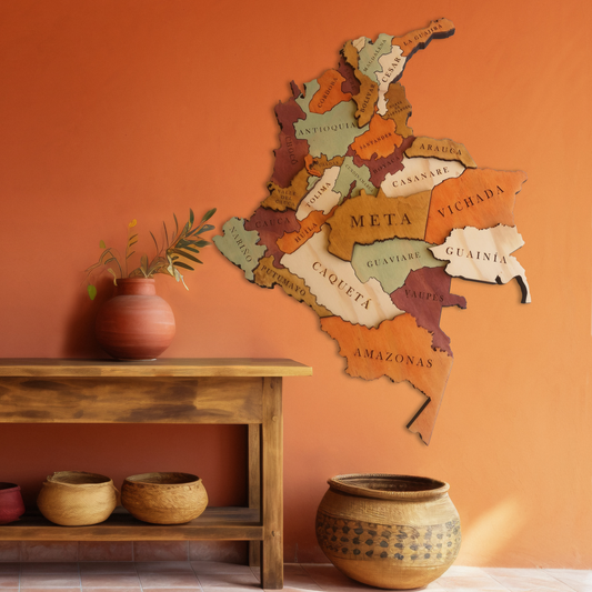 MAPA DE COLOMBIA DE MADERA 3D