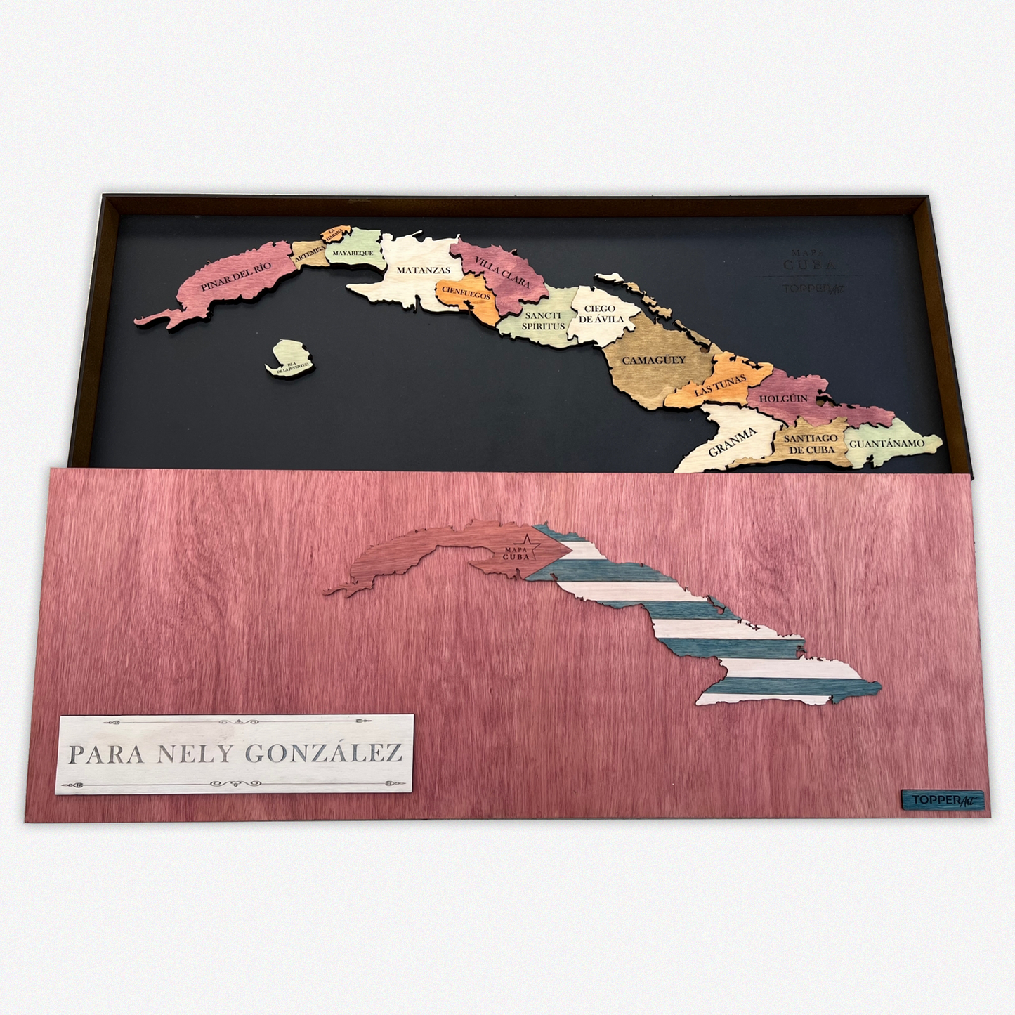 MAPA ISLA DE CUBA DE MADERA 3D