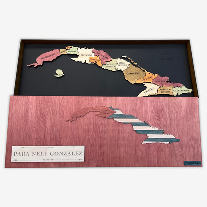 MAPA ISLA DE CUBA DE MADERA 3D
