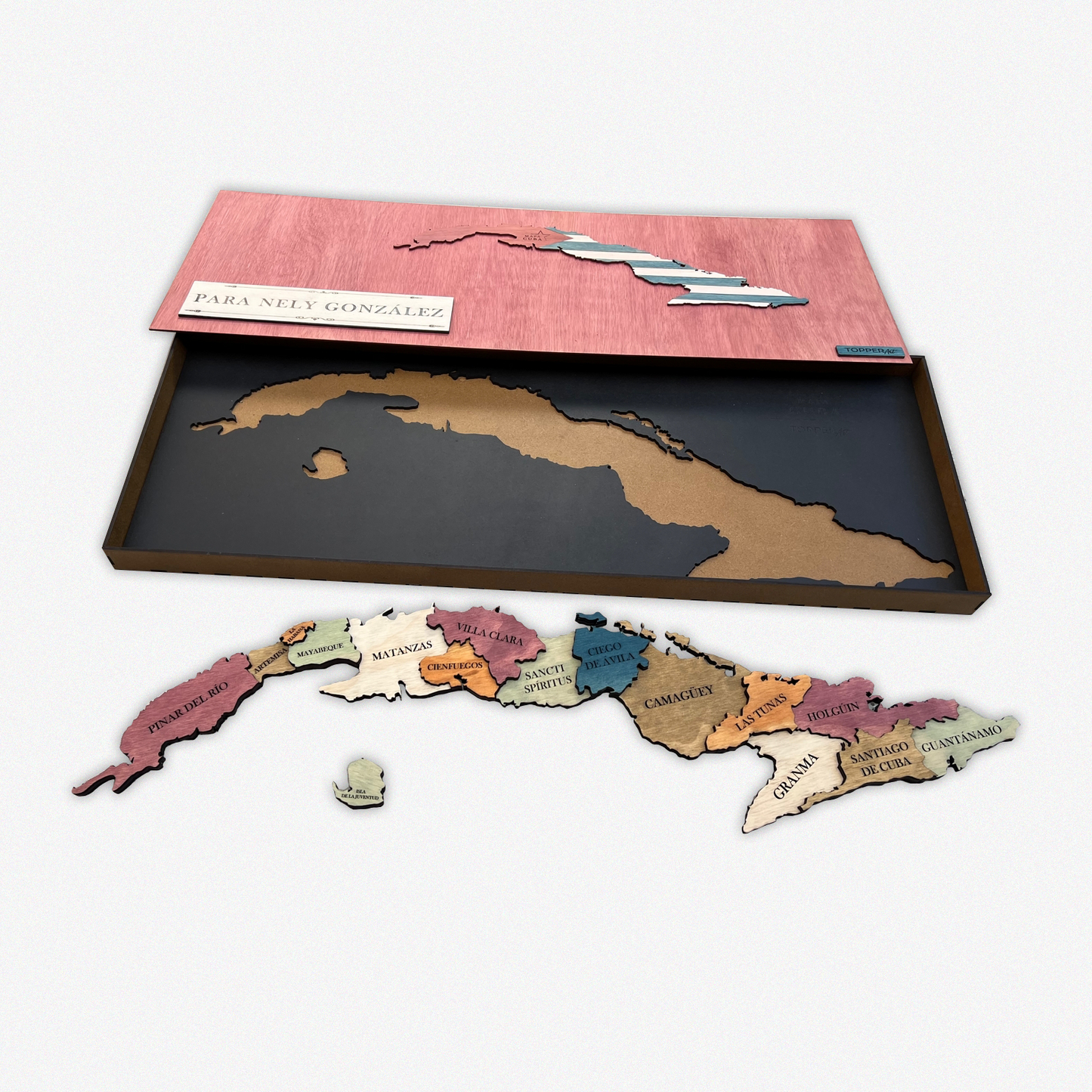 MAPA ISLA DE CUBA DE MADERA 3D