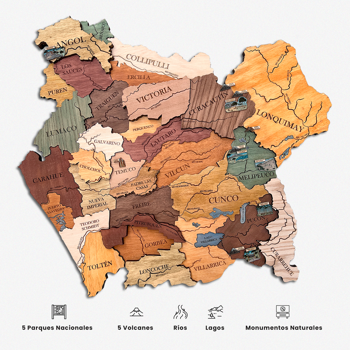 MAPA REGIÓN DE LA ARAUCANÍA GEOGRÁFICO DE MADERA 3D