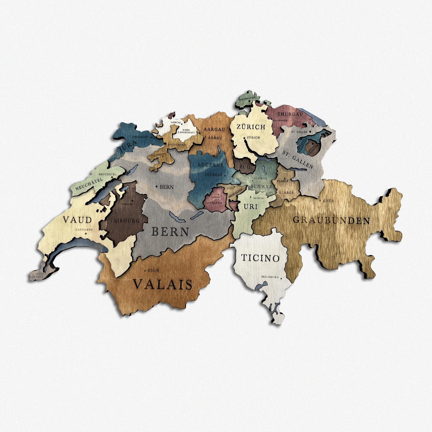 MAPA DE SUIZA DE MADERA 3D