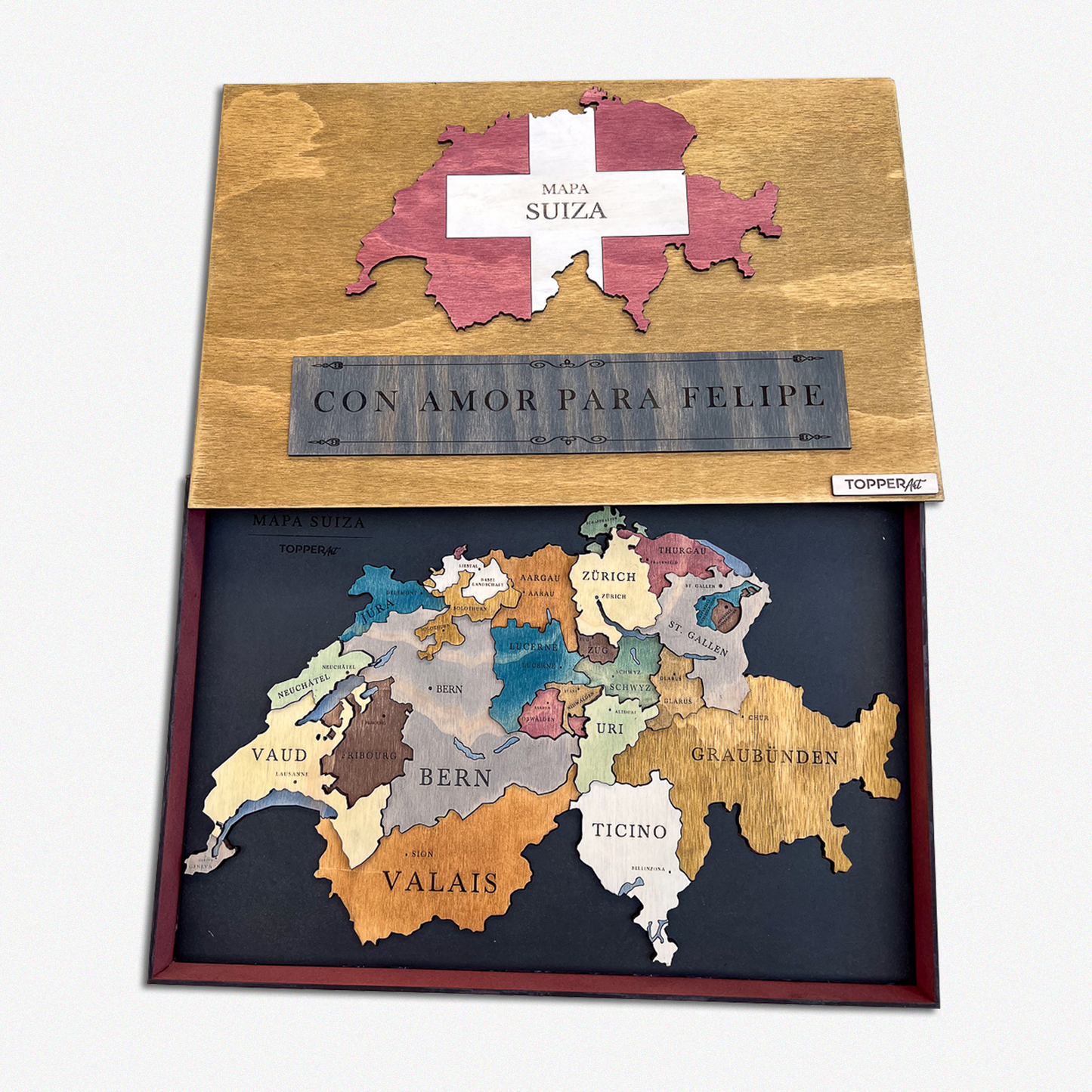 MAPA DE SUIZA DE MADERA 3D