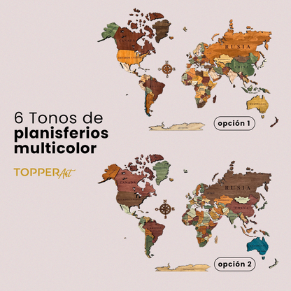 PLANISFERIO MULTICOLOR DE MADERA 3D