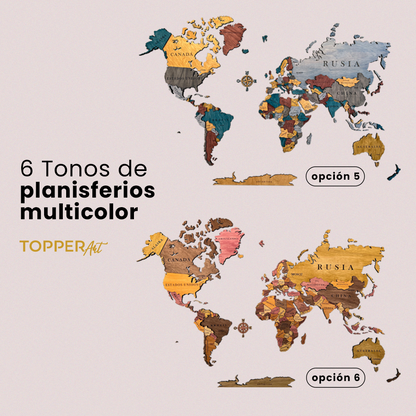 PLANISFERIO MULTICOLOR DE MADERA 3D