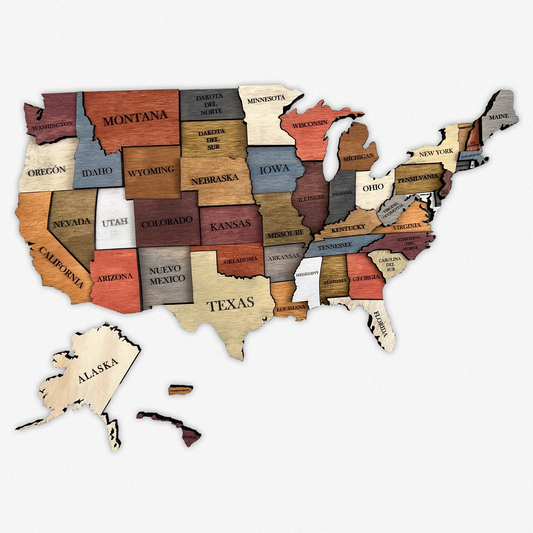 MAPA DE ESTADOS UNIDOS DE AMÉRICA DE MADERA 3D