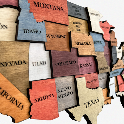 MAPA DE ESTADOS UNIDOS DE AMÉRICA DE MADERA 3D
