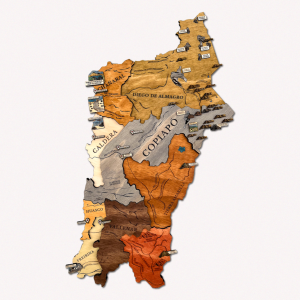 Mapa Región de Atacama Geográfico de Madera 3D